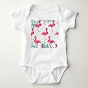 Body Para Bebé Flamingo y hojas tropicales, patrón de verano.