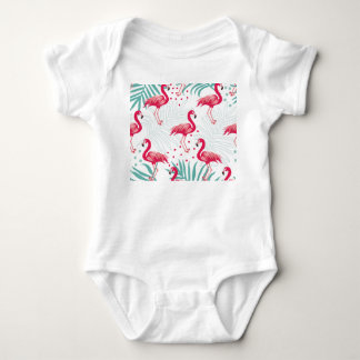 Body Para Bebé Flamingo y hojas tropicales, patrón de verano.