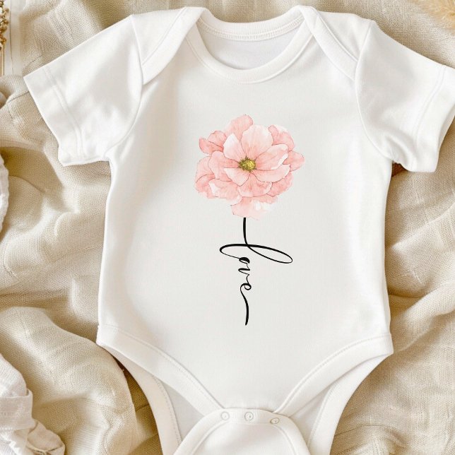Body Para Bebé Flor de Amor Rosa (Love pink floral script baby bodysuit)