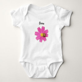 Body Para Bebé Flor de cosmos rosa vivo con abeja personalizada