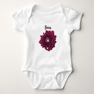 Body Para Bebé Flor de Dahlia púrpura profunda personalizada