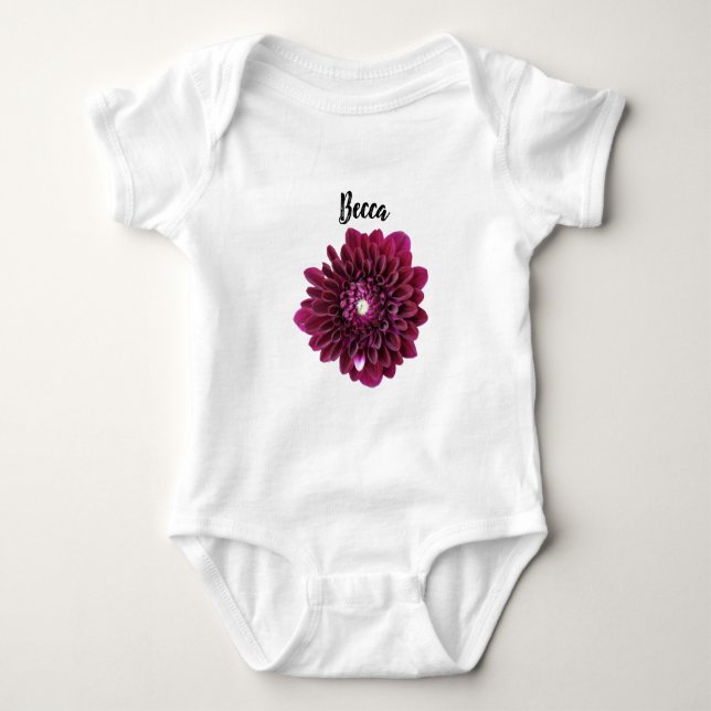 Body Para Bebé Flor de Dahlia púrpura profunda personalizada (Anverso)