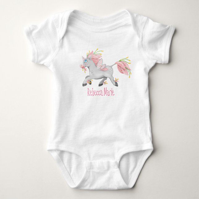 Body Para Bebé Flor de hadas rosa unicornio personalizada (Anverso)