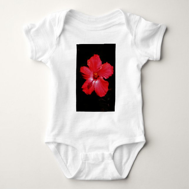 Body Para Bebé Flor de Hibiscus rojo rosado caliente en negro (Anverso)
