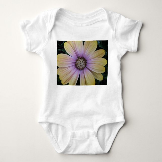 Body Para Bebé Flor de margarita amarilla y morada (Anverso)