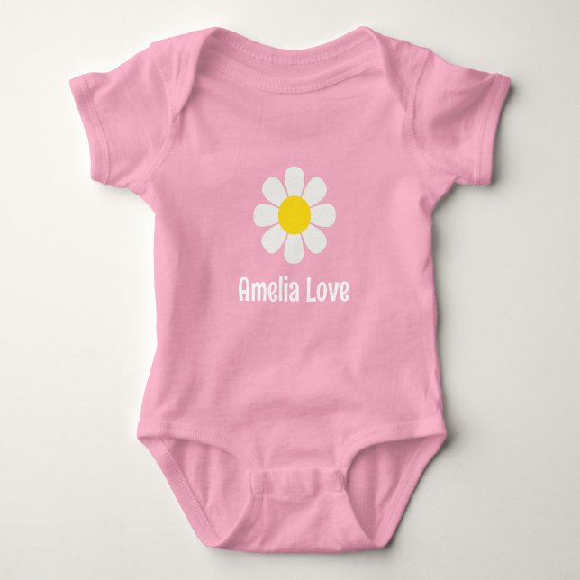 Body Para Bebé Flor de margarita Nombre personalizado Niña bebé p (Anverso)