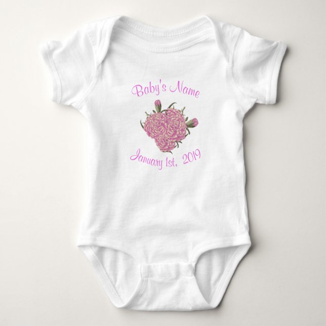 Body Para Bebé Flor personalizada clavel rosado del nacimiento (Anverso)