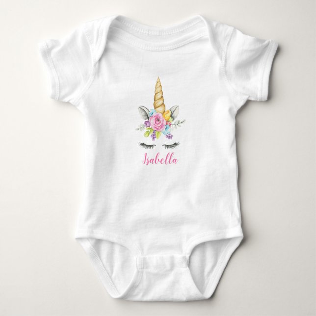 Body Para Bebé Floral de agua unicornio personalizada (Anverso)