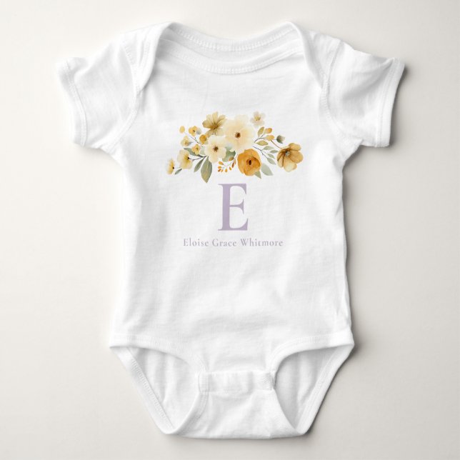 Body Para Bebé Floral Initial Baby Bodysuit | Lavender Monogram (Anverso)