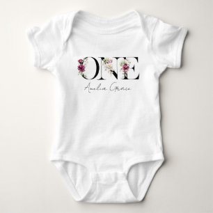 Body Para Bebé Floral ONE Baby Girl Primer cumpleaños + Apellido