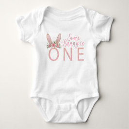 Body Para Bebé Floral Pink Bunny First Birday Bodysuit