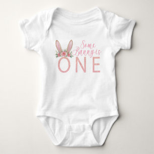 Body Para Bebé Floral Pink Bunny First Birday Bodysuit