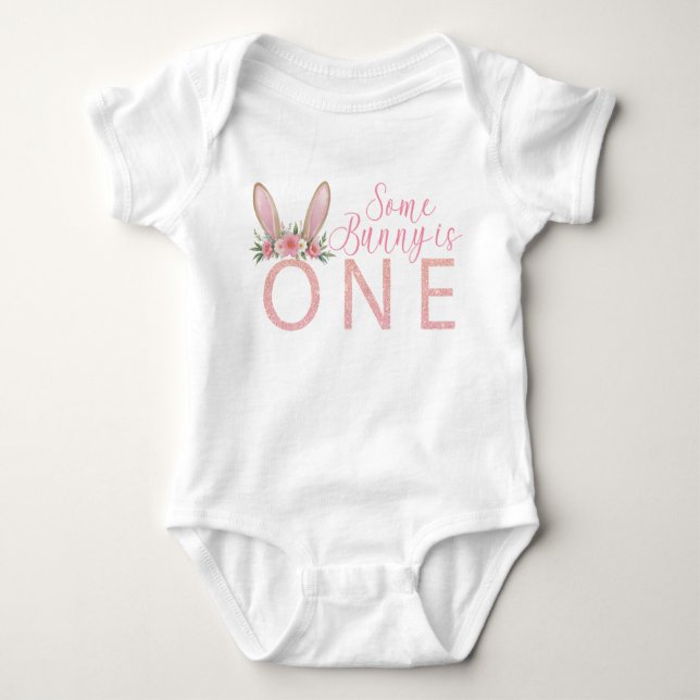 Body Para Bebé Floral Pink Bunny First Birday Bodysuit (Anverso)