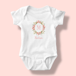 Body Para Bebé Floral Rosa Melocotón   Bodysuit Personalizado par