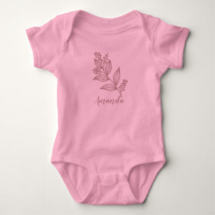 Body Para Bebé Floral rosa Nombre personalizado Botánico