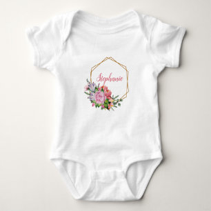Body Para Bebé Flores Acuarela Moradas y Rosadas - Personalizado