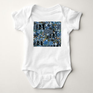 Body Para Bebé Flores azules de mosaico: tela sin foco.