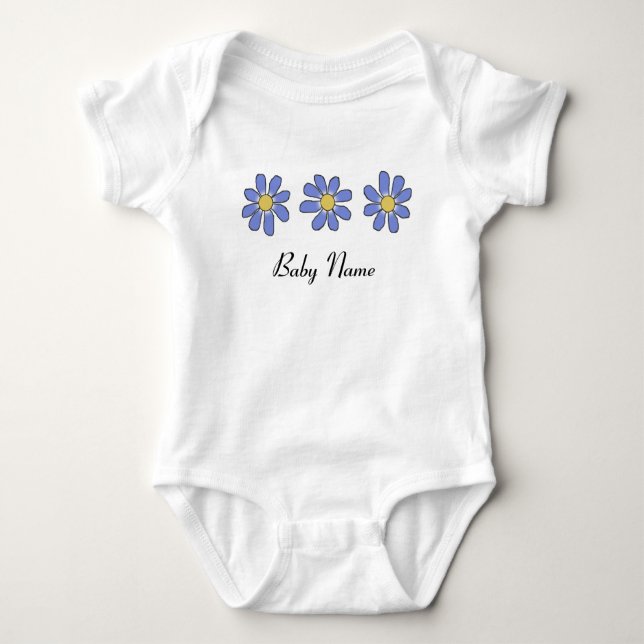 Body Para Bebé Flores azules dulces con nombre de encargo del (Anverso)
