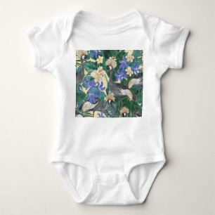 Body Para Bebé Flores Azules Plumerias, Acuarela Seamless.