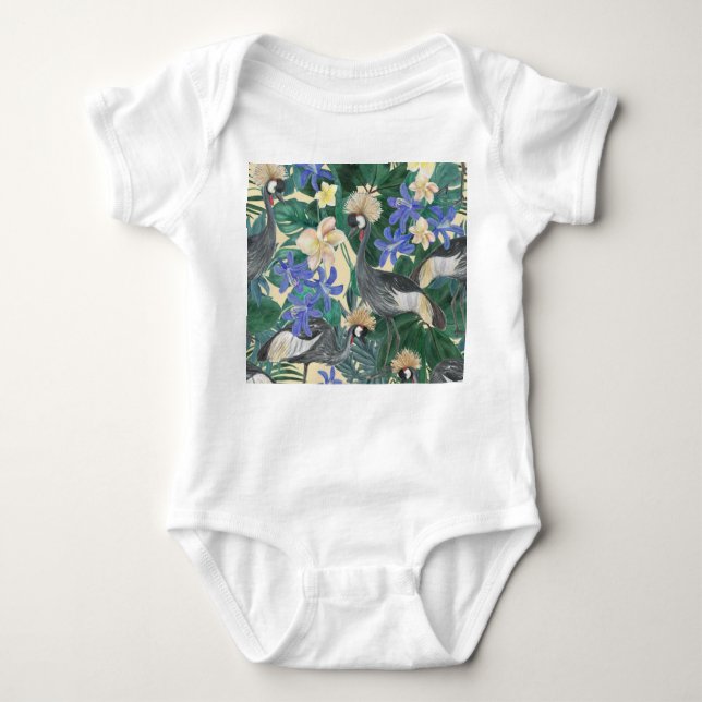 Body Para Bebé Flores Azules Plumerias, Acuarela Seamless. (Anverso)