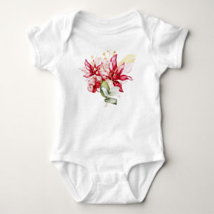 Body Para Bebé Flores de acuarela de poinsettia roja de vacacione