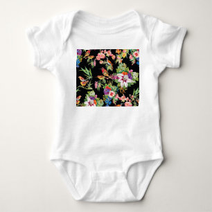 Body Para Bebé Flores de aves silvestres: Vintage negro