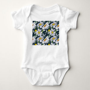 Body Para Bebé Flores De Chamomile: Acuarela Azul Oscuro.