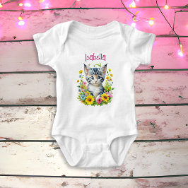 Body Para Bebé Flores de gatito acuarela personalizadas