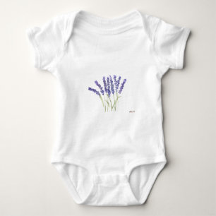 Body Para Bebé Flores de lavanda Acuarela floral morada Linda