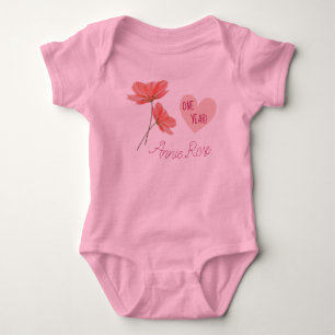 Body Para Bebé Flores de personalizable y Girly 1 año cumpleaños
