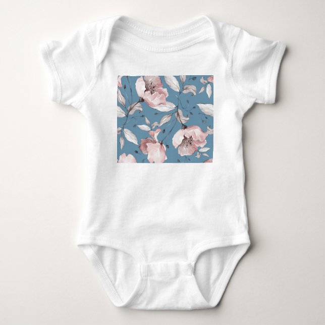 Body Para Bebé Flores de primavera, hojas, diseño sin fisuras (Anverso)