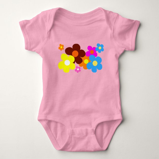 Body Para Bebé Flores felices Pastel Rosa (Anverso)