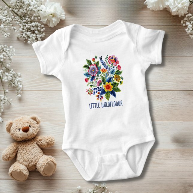 Body Para Bebé Flores Flores silvestres Pequeña Fiesta de Bebé Fl (Little Wildflower, Watercolor Wildflowers Faux Yarn Embroidery Baby Body Suit. Great Baby shower )
