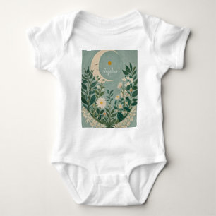 Body Para Bebé Flores luna iluminadas: flores pasteles y luna cre