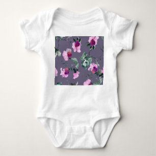 Body Para Bebé Flores moradas: acuarela sin costuras.