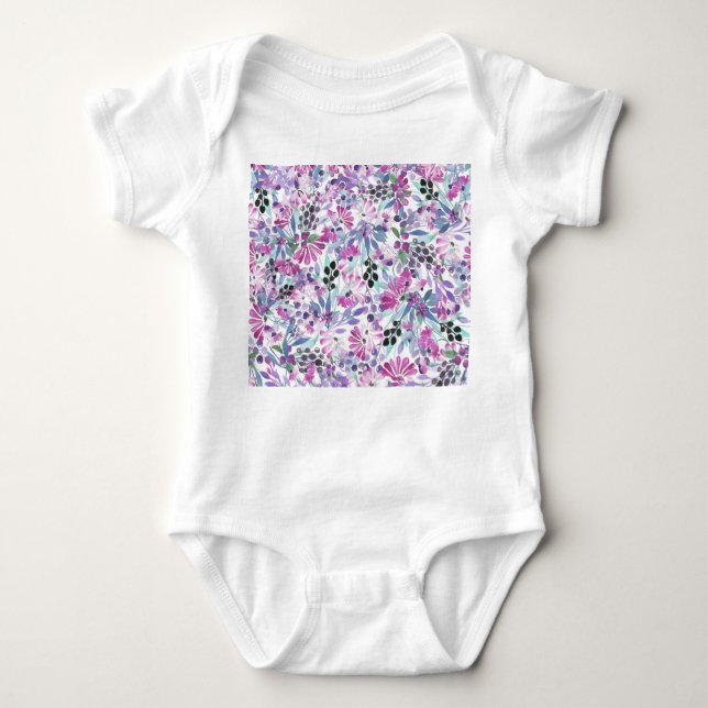 Body Para Bebé Flores moradas y bayas: acuarela (Anverso)