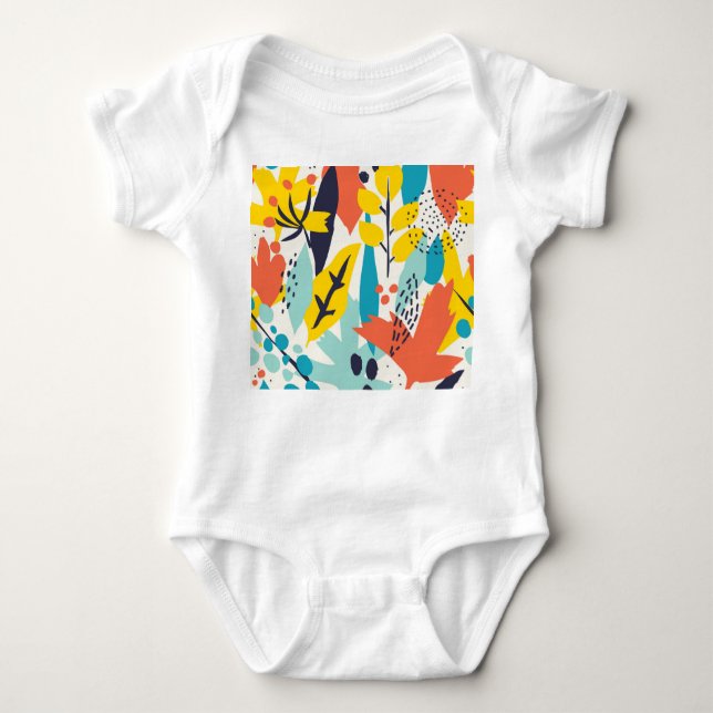 Body Para Bebé Flores pintadas a mano, hojas sin costura. (Anverso)