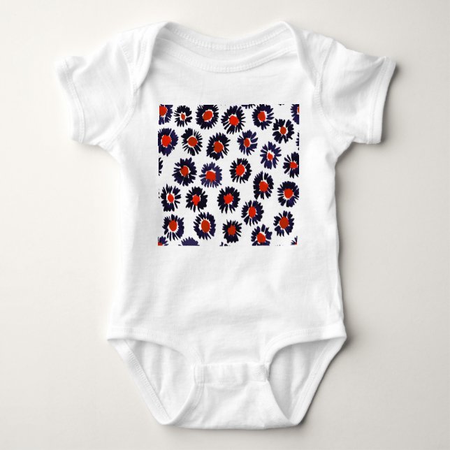 Body Para Bebé Flores pintadas a mano, tónica roja y azul. (Anverso)