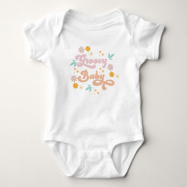 Body Para Bebé Flores Retro Rosa Groovy (Anverso)