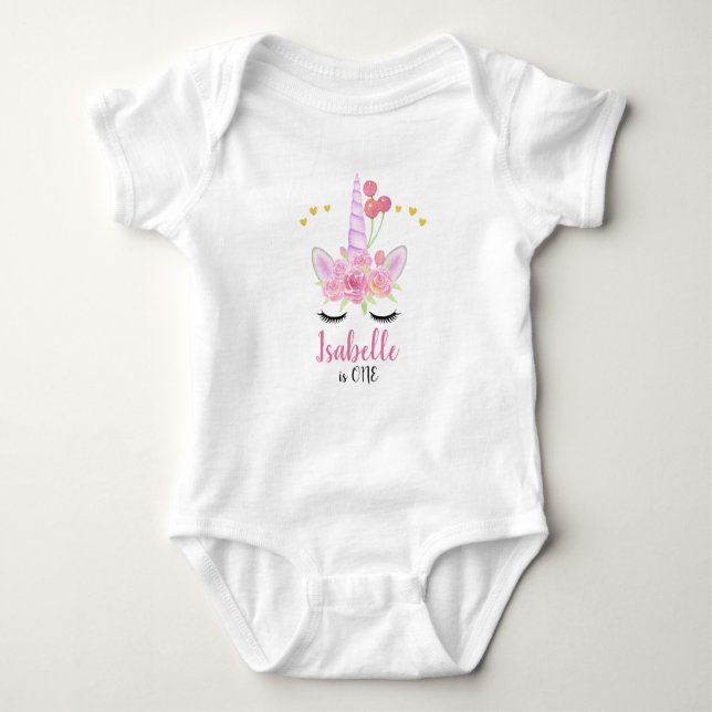 Body Para Bebé Flores rosa de unicornio (Anverso)