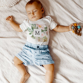 Body Para Bebé Flores rosas color de agua modernas monogramadas