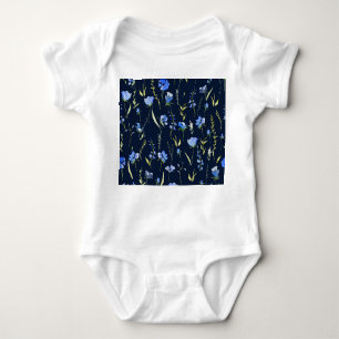 Body Para Bebé Flores Rusticas Azules: Ilustracion Botánico.
