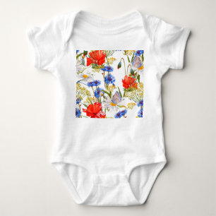 Body Para Bebé Flores silvestres: acuarela azul oscuro sin costur