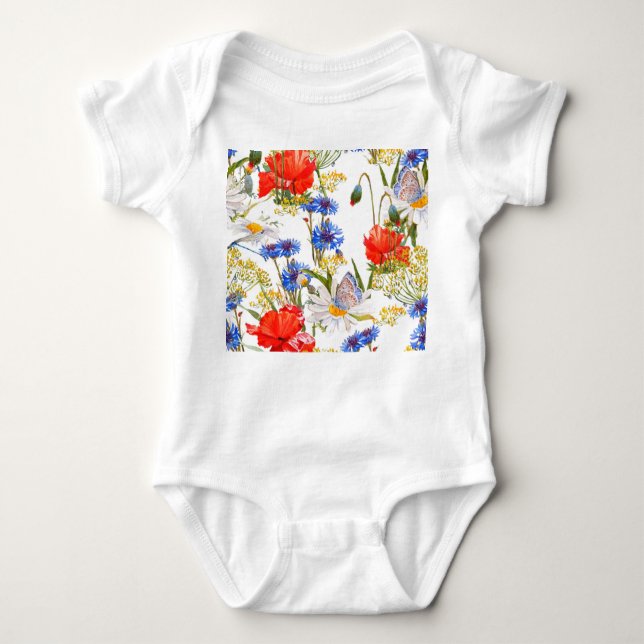 Body Para Bebé Flores silvestres: acuarela azul oscuro sin costur (Anverso)