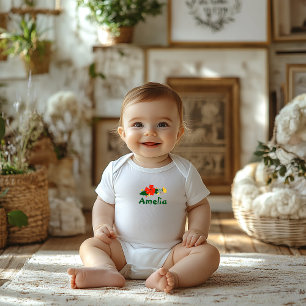 Body Para Bebé Flores silvestres adormidera roja lindo nombre beb