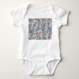 Body Para Bebé Flores silvestres en azul, patrón botánico.