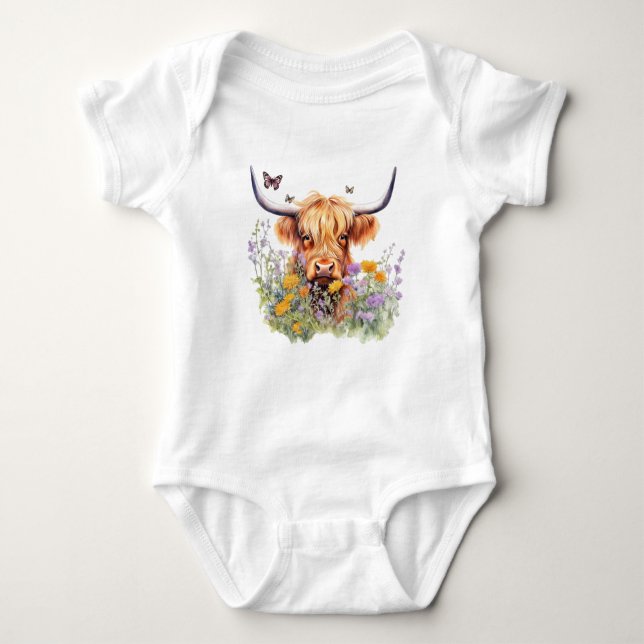 Body Para Bebé Flores silvestres Highland Cow Onies (Anverso)
