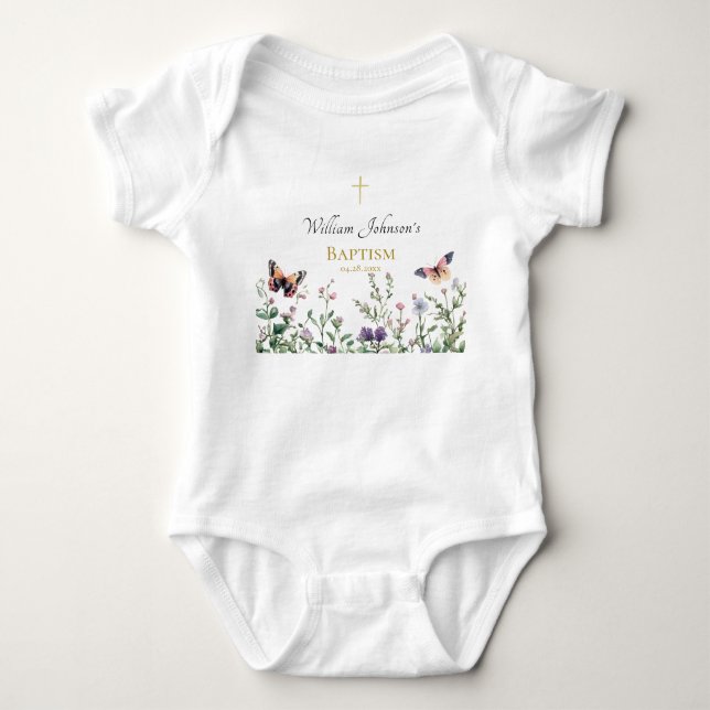 Body Para Bebé Flores silvestres y mariposas bautismo ortodoxo (Anverso)