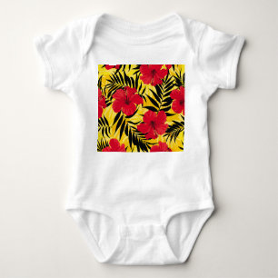 Body Para Bebé Flores tropicales hojas de palma, patrón vintage.
