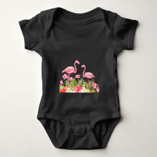 Body Para Bebé Flores Tropicales y Diseño de Flamencos